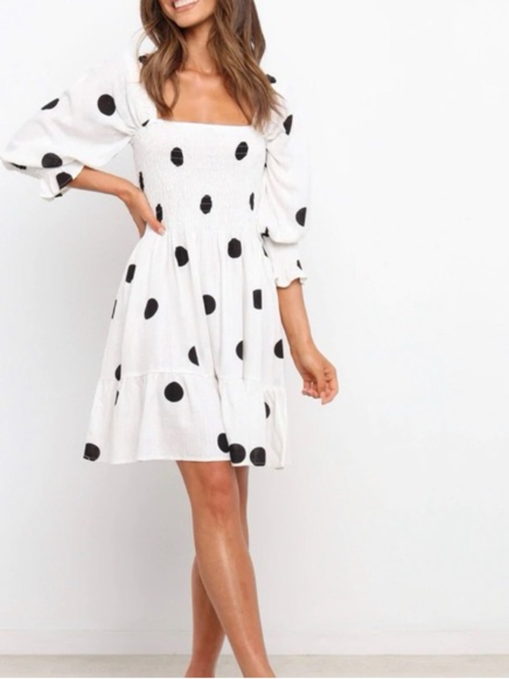 NWT Petal & Pup Kerferd Polka Dot Linen Blend Smocked Dress Size US 2